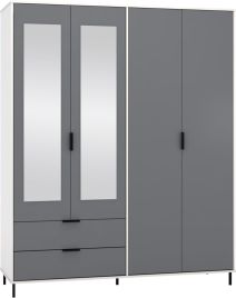 Wardrobe - MANILA 4 Door Mirrored Wardrobe Grey White Gloss 160cm