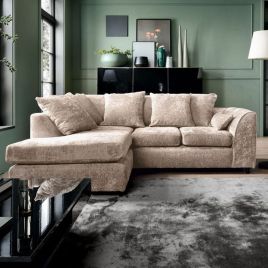 Gilliver Crushed Chenille Corner Sofa - Left Arm Cream