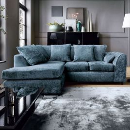 Gilliver Crushed Chenille Corner Sofa - Left Arm Dark Blue