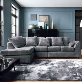 Gilliver Plus Crushed Chenille Corner Sofa - Left Arm Dark Grey