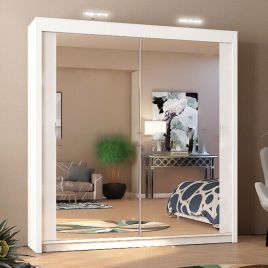 Full Mirrored White Sliding Wardrobe - 4 Sizes