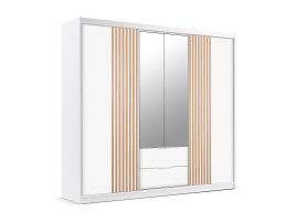 MAJO 4 Door Mirrored Wardrobe with 2 Drawers White - 250cm