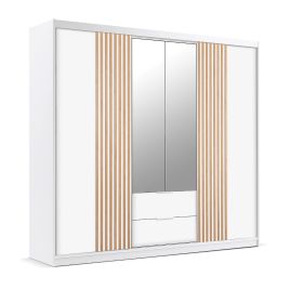 MAJO 4 Door Mirrored Wardrobe with 2 Drawers White - 250cm
