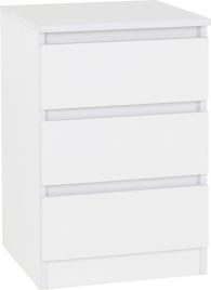 Malvern 3 Drawer Bedside - White