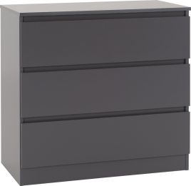 MALDEN Grey Chest of Drawers - Medium-sized, 3 Drawers