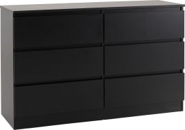MALDEN Black Chest of Drawers - Large-sized, 6 Drawers, Double