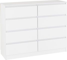 MALDEN White Chest of Drawers - Large-sized, 8 Drawers, Double