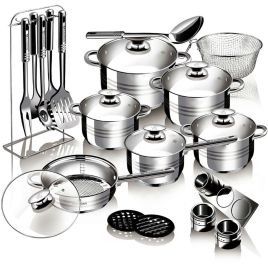 27 Pc Stainless Steel Non Stick Pots Pans Cookware Set - Silver