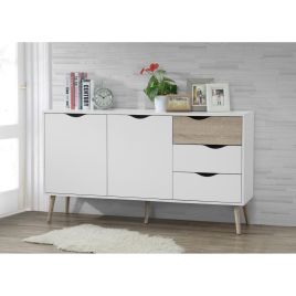Ketchikan Large Sideboard Antique Elegance in White and Oak with 2 Doors and 3 Drawers