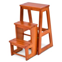 Folding 3 tier Step Stool Wooden Folding Stepladder Shelf - Natural