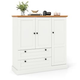 120 cm Kitchen Pantry with 3 Doors and 2 Large Drawers-White