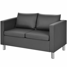 2-Seater PU Leather Accent Tub Sofa Loveseat with Pillows