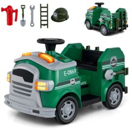 TAURCO 12V Kids Ride on Fire Truck with Shovel and Wrench-Green