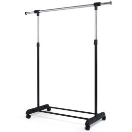 Clothes Rack - Adjustable Single Rail Garment Rack with Wheels and Bottom Shelf