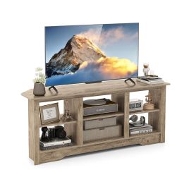 INIVAN 147cm TV Stand for TVs up to 65 Inches with 6 Open Storage Shelves-Grey