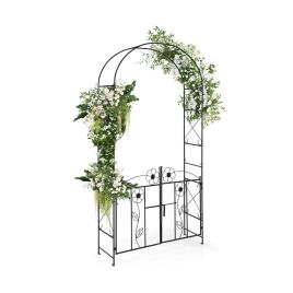 2-in-1 Metal Garden Arbor 228cm Decorative Arch Trellis-Black