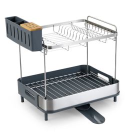 2-Tier Dish Drying Rack Stainless Steel Dish Drainer with Cutlery Holder