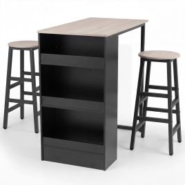 XYNOR 3-Piece Counter Height Dining Set with Storage Shelves-Rustic Brown