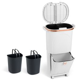 OAVIX 38L Kitchen Trash Can Sorting Garbage Bin with Lids 2 Detachable Buckets-White