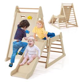 THERNWICK 3-In-1 Jungle Gym with Extended Slide and Rock Climbing-Natural