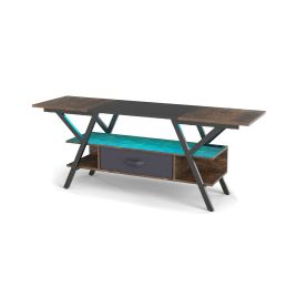 COTSFORDE 3-Tier Entertainment Center with LED Lights and Power Outlets-Rustic Brown