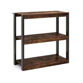 3 Tier Wooden Bookcase with Dual Anti-Tipping Kits and Open Shelving Unit-Rustic Brown