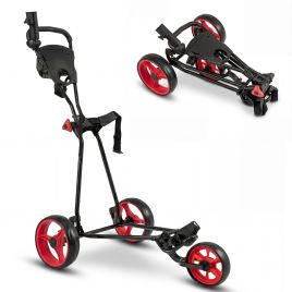 ELARIS 3 Wheel Folding Golf Push Cart with Adjustable Height Handle and Foot Brake-Red