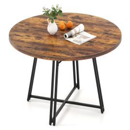 PAVIX Round Dining Table for 4-6 Person with Metal Legs & Cross Base-Brown