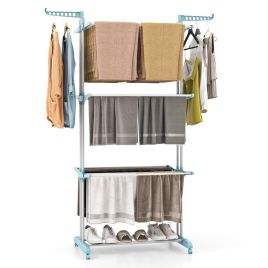 ZERALO 4-Tier Foldable Airer Clothes Drying Rack with Wings and Casters-Navy