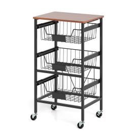 MOORRI 4/5-Tier Kitchen Storage Cart with Wooden Top and DIY Chalk Labels-4-Tier