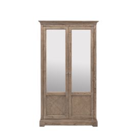 Wardrobe - OAKLEIGH 2 Door Mirrored Wardrobe Light Wood 111.5cm