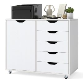LUVE 5-Drawer Chest with Door and Adjustable Shelf-White