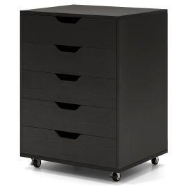 ULXOZE 5 Drawer Chest with Lockable Wheels for Home Office-Black