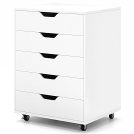 ULXOZE 5 Drawer Chest with Lockable Wheels for Home Office-White