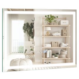 Bathroom Mirror - 60 x 40 CM LED Bathroom Mirror with 3-Color Dimmable Lights