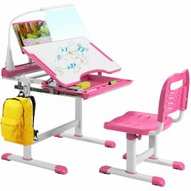 Height Adjustable Kids Desk Set with Lamp and Drawer - Pink