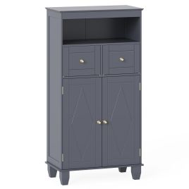 KVARO Bathroom Floor Storage Cabinet with Doors and Shelves-Gray