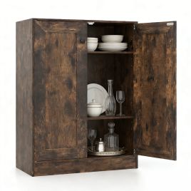 YORIN Wooden Sideboard Cabinet with Double Doors-Rustic Brown
