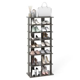 7-Shelf Wooden Vertical Double Shoe Rack Storage Organizer - Grey