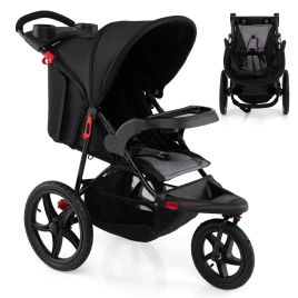 Foldable Jogging Stroller with Adjustable Canopy Reclining Seat-Black