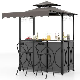 Grill Gazebo with Awning 3-Piece Outdoor BBQ Canopy-Grey