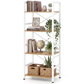 Narrow 4-Tier Bookcase with Metal Frame-Natural