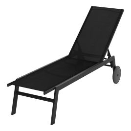 UIREX Patio Chaise Lounge with Wheels & Adjustable Back-Black