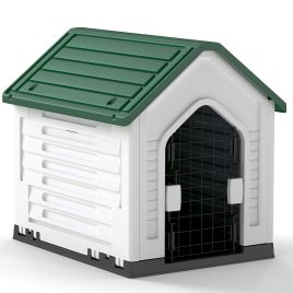 ULORA Plastic Dog House with Metal Lockable Door and Air Vents-Green