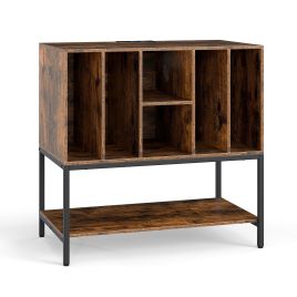 YIREL Record Player Stand with Charging Station for Living Room-Rustic Brown