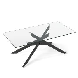 HAVOR Glass Coffee Table with Metal Legs-Black