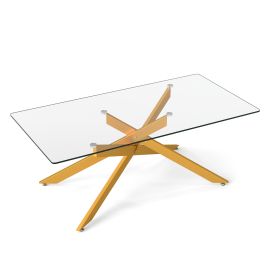 HAVOR Glass Coffee Table with Metal Legs-Gold