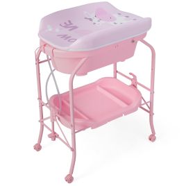 2-in-1 Baby Change Table with Bathtub and Folding Changing Station - Pink