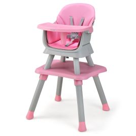 Baby High Chair - 6-in-1 Baby High Chair with 5-Point Harness and Removable Tray-Pink