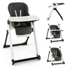 Foldable High Chair with Recline Backrest - Dark Grey